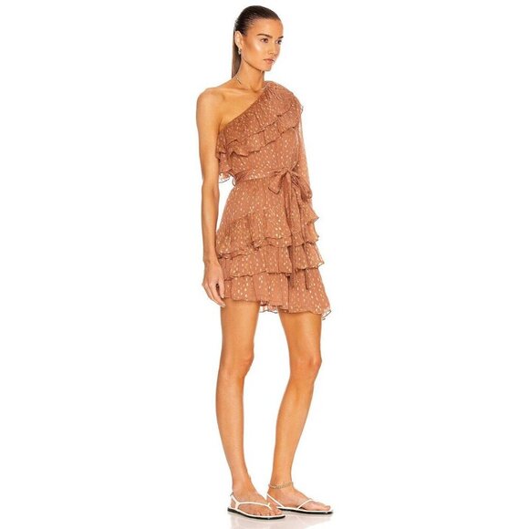 ROCOCO SAND Aine One Shoulder Belted Mini Dress Tan Womens Size Small - Picture 2 of 9
